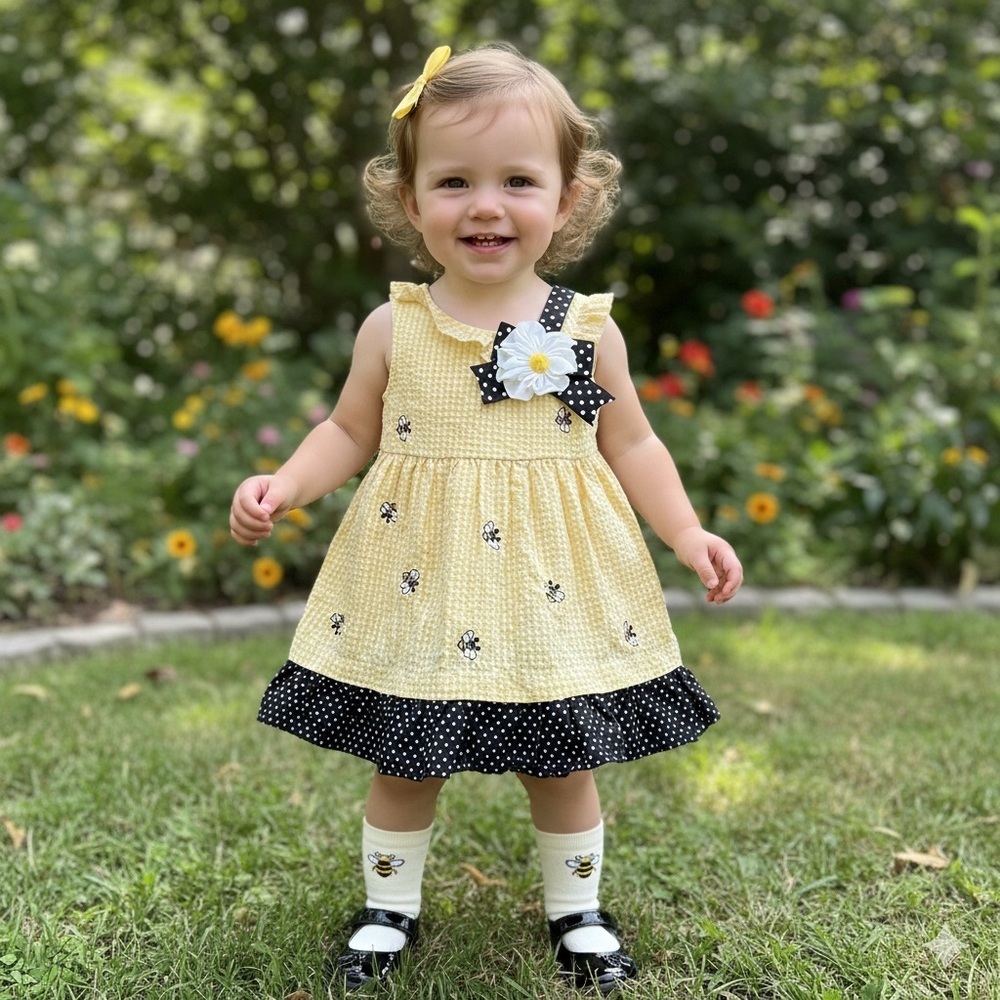 Rare Editions Baby Girls Bumble Bee Seersucker Dress size 18m Vintage